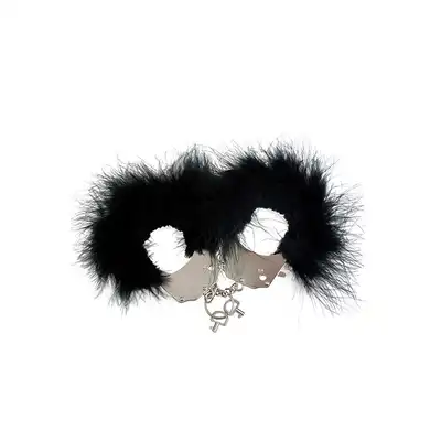 Kajdanki-Śmieszna zabawka-kadanki - Metallic Handcuffs,Feather Cov.. Black
