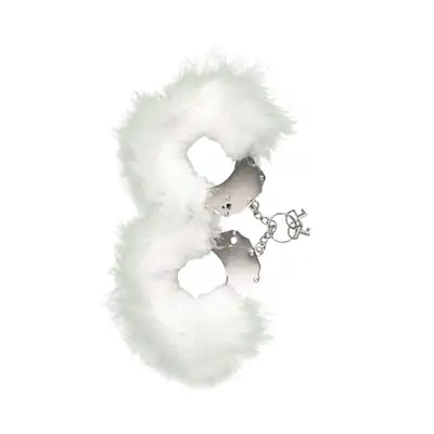 Kajdanki-Śmieszna zabawka-kadanki - Metallic Handcuffs,feather cov.. White