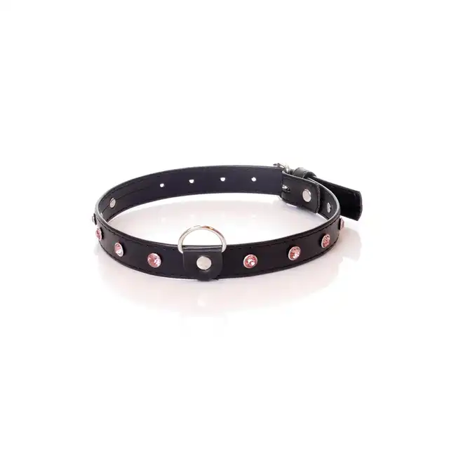 Fetish Boss Series - Collar Pink Crystal 2 cm. Obroża z kryształkami. Prosta regulacja, wygodna szerokość.