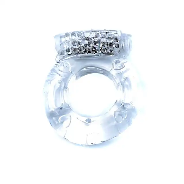 Boss Series - Vibro Cockring Clear. Wibrujący żelowy pierścień erekcyjny, pojedynczy silniczek. Lekki, elastyczny. 