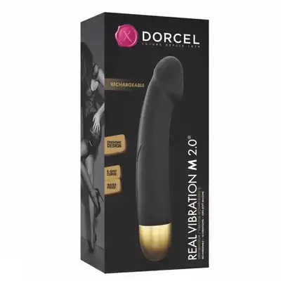Dorcel - Real Vibration M Black &amp; Gold  2.0 - ładowany USB, silny wibrator 22 cm x 3,7 cm. 10 trybów wibracji, 