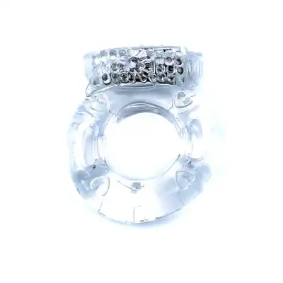 Boss Series - Vibro Cockring Clear. Wibrujący żelowy pierścień erekcyjny, pojedynczy silniczek. Lekki, elastyczny. 