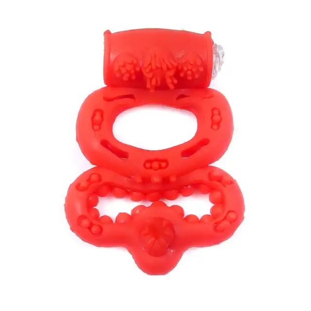 Boss Series - Vibro Cockring Red. Wibrujący podwójny pierścień erekcyjny. Delikatny, elastyczny, żelowy. Hipoalergiczny!