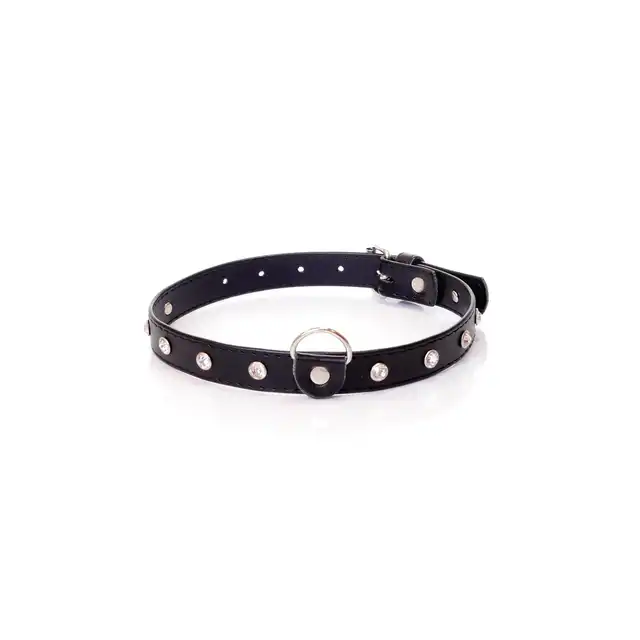 Fetish Boss Series - Collar Silver Crystal 2 cm. Obroża z kryształkami. Prosta regulacja, wygodna szerokość.