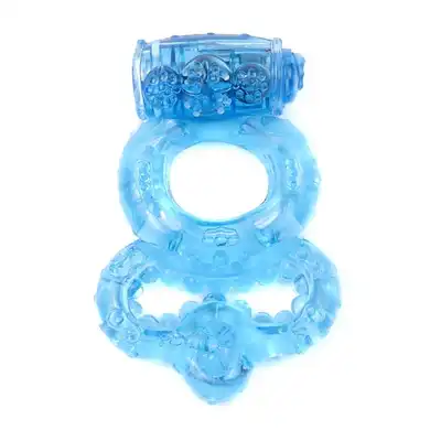 Boss Series - Vibro Cockring Blue. Wibrujący podwójny pierścień erekcyjny. Delikatny, elastyczny, żelowy. Hipoalergiczny!