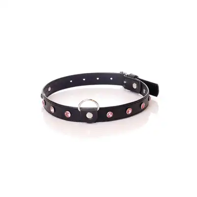 Fetish Boss Series - Collar Pink Crystal 2 cm. Obroża z kryształkami. Prosta regulacja, wygodna szerokość.