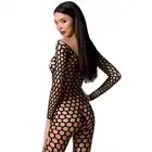 Passion - Bodystocking BS077. Seksowna siateczka z otwartyk krokiem. Czarna. Rozmiar OS