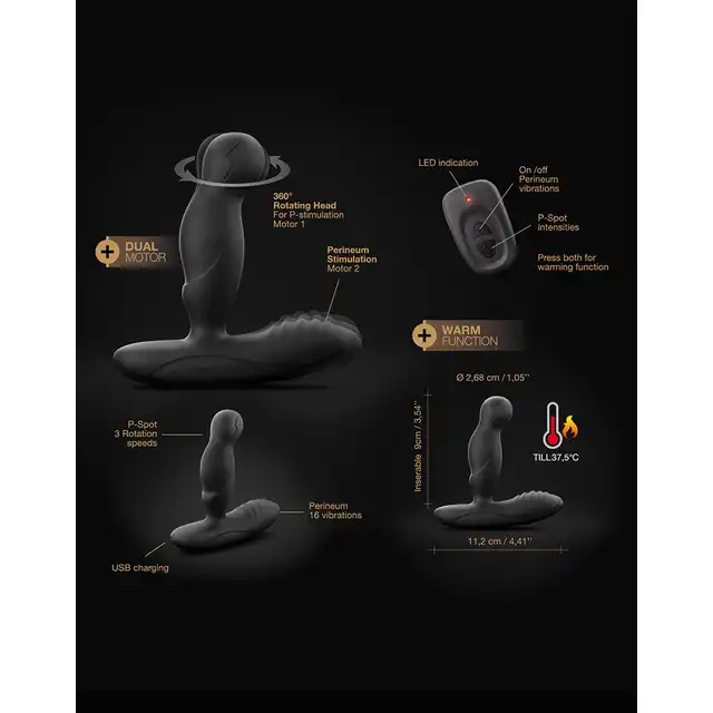 Dorcel - P-Swing Remote Control Prostate Massager - Niezwykły masażer prostaty! Zdalne sterowanie, dwa niezależne silniki, 16 trybów wibracji, 3 tryby rotacji, funkcja podgrzewania!