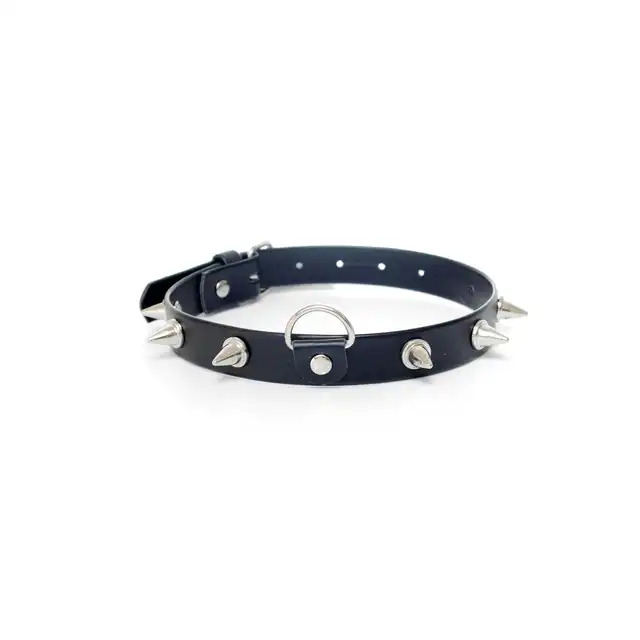 Fetish Boss Series - Collar with studs 2 cm. Regulowana obroża z ćwiekami. Uchwyt na smycz. 