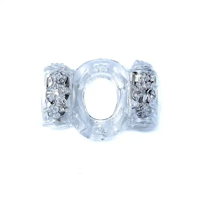 Boss Series - Vibro Cockring Double Clear. Wibrujący żelowy pierścień erekcyjny z dwoma silniczkami. Nowość!