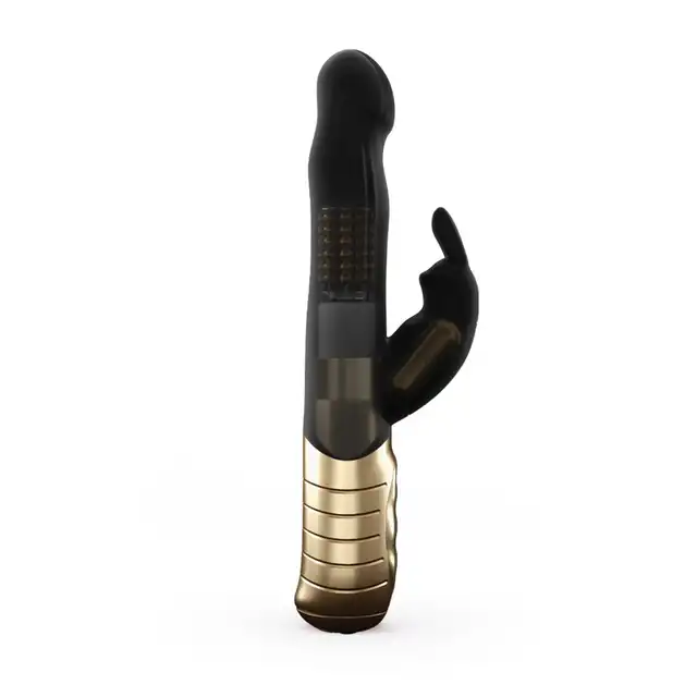 Dorcel - Baby Rabbit Black &amp; Gold 2.0 - ładowany USB, silny wibrator z króliczkiem 22 cm x 2,9 cm. 7 trybów wibracji, 3 tryby rotacji. 