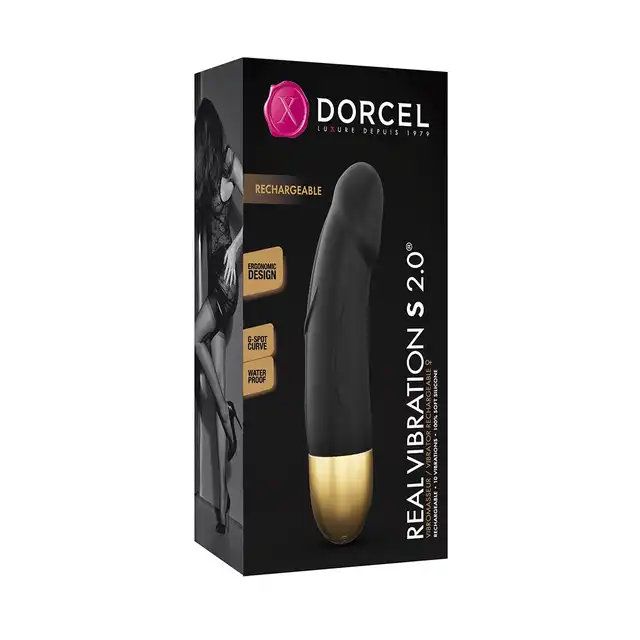 Dorcel - Real Vibration S Black &amp; Gold  2.0 - ładowany USB, silny wibrator 16 cm x 3,4 cm. 10 trybów wibracji. 