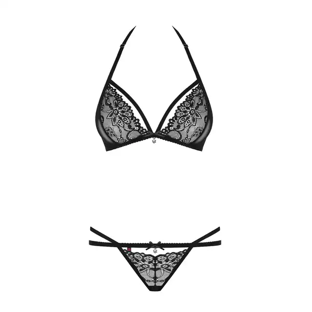 Obsessive-838-SET-1 Piękny komplet koronkowy biustonosz i stringi S/M