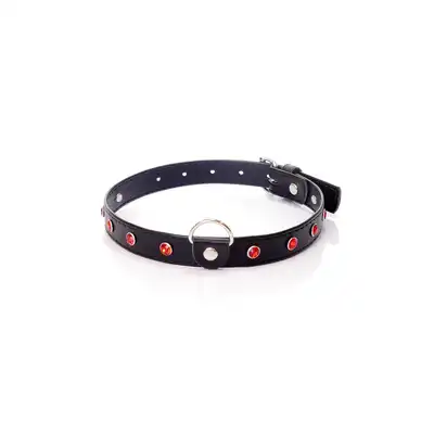 Fetish Boss Series - Collar Red Crystal 2 cm. Obroża z kryształkami. Prosta regulacja, wygodna szerokość.