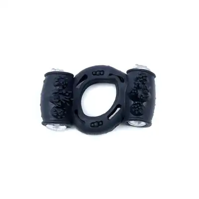 Bseries -  Vibro Cockring Double Black. Wibrujący żelowy pierścień erekcyjny z dwoma silniczkami. Nowość!