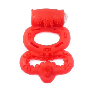Boss Series - Vibro Cockring Red. Wibrujący podwójny pierścień erekcyjny. Delikatny, elastyczny, żelowy. Hipoalergiczny!