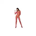 Passion - Bodystocking BS077. Seksowna siateczka z otwartym krokiem. Czerwona. OS