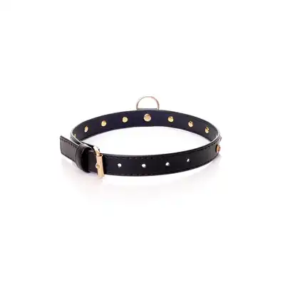 Fetish Boss Series - Collar with gold studs 2 cm. Obroża ze złotymi kolcami. Prosta regulacja, wygodna szerokość.