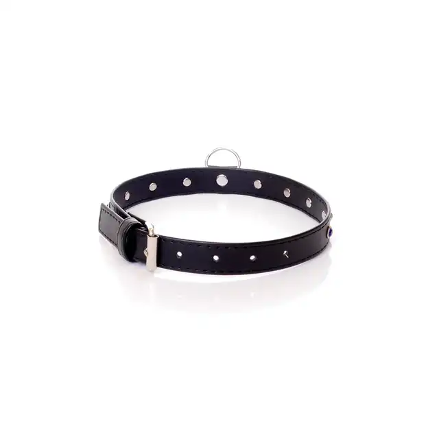 Fetish Boss Series - Collar Navy Blue Crystal 2 cm. Obroża z kryształkami. Prosta regulacja, wygodna szerokość.