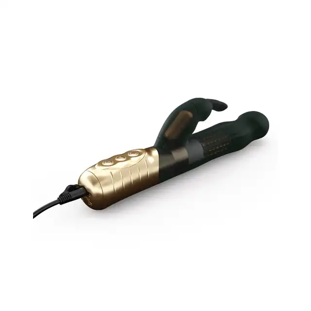 Dorcel - Baby Rabbit Black &amp; Gold 2.0 - ładowany USB, silny wibrator z króliczkiem 22 cm x 2,9 cm. 7 trybów wibracji, 3 tryby rotacji. 