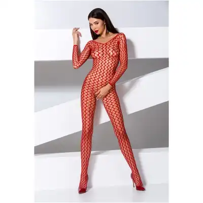 Passion - Cudowny bodystocking z otwartym krokiem BS068. Czerwony. Rozmiar OS
