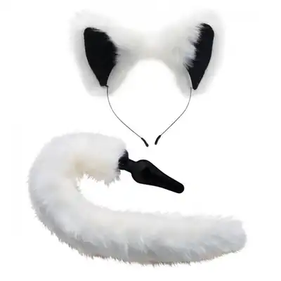 Tailz - White Fox Tail and Ears Set. Niesamowicie seksowny komplet lisicy wraz z korkiem analnym ogonem. 100% Silikon.