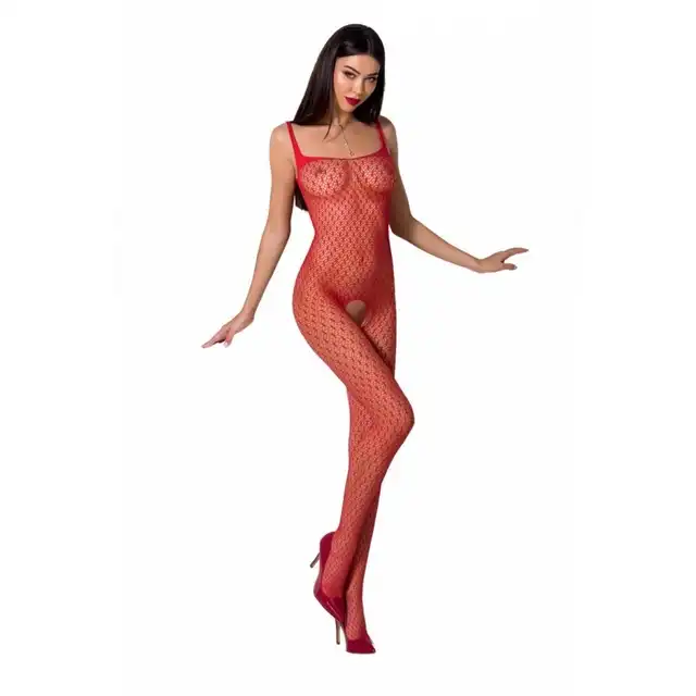 Passion - Kokieteryjny i podniecający bodystocking z otwartym krokiem. BS071RED. Czerwony. Rozmiar OS