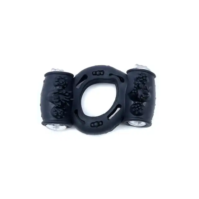 Bseries -  Vibro Cockring Double Black. Wibrujący żelowy pierścień erekcyjny z dwoma silniczkami. Nowość!