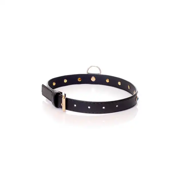 Fetish Boss Series - Collar Turqoise Crystal 2 cm. Obroża z kryształkami. Prosta regulacja, wygodna szerokość.