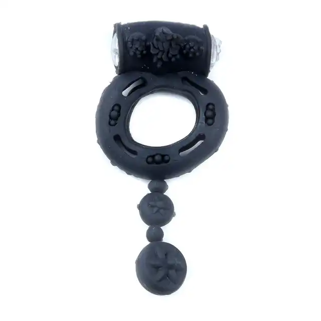Boss Series - Vibro Cockring Black. Wibrujący żelowy pierścień erekcyjny, dodatkowa stymulacja łechtaczki i ozdobny żelowy koralik. Wydłużona, mocniejsza erekcja. 