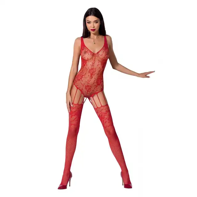 Passion - Sexy zmysłowa siateczka. Bodystocking BS074Red. Rozmiar OS
