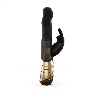 Dorcel - Baby Rabbit Black &amp; Gold 2.0 - ładowany USB, silny wibrator z króliczkiem 22 cm x 2,9 cm. 7 trybów wibracji, 3 tryby rotacji. 