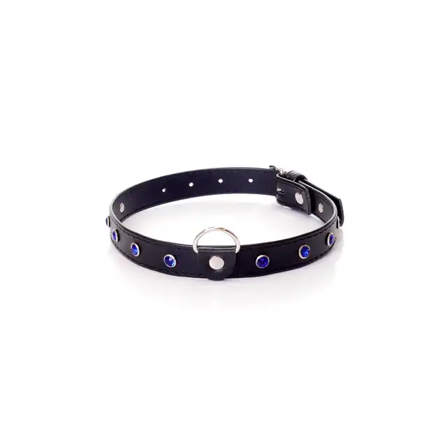 Fetish Boss Series - Collar Navy Blue Crystal 2 cm. Obroża z kryształkami. Prosta regulacja, wygodna szerokość.