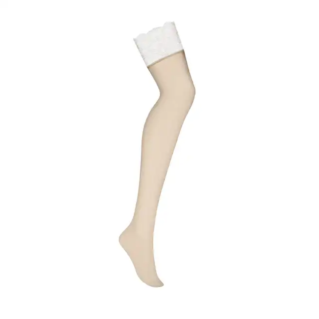Obsessive - Białe pończochy klasyczny wzór z koronką. L/XL