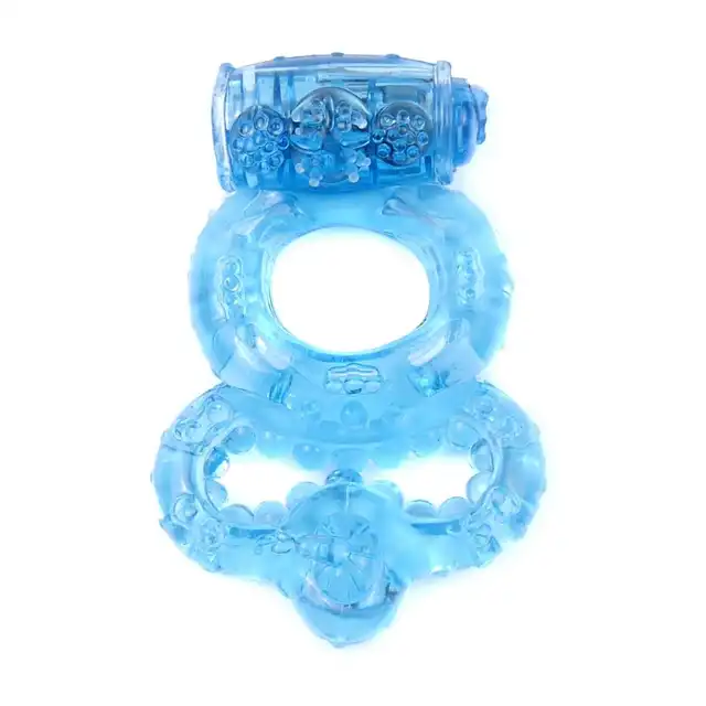 Boss Series - Vibro Cockring Blue. Wibrujący podwójny pierścień erekcyjny. Delikatny, elastyczny, żelowy. Hipoalergiczny!