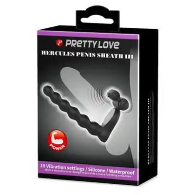 Pretty Love - Hercules Penis Sheath III. Ring erekcji z kulkami analnymi i stymulatorem łechtaczki. Potrójna stymulacja. 10 programów. Seks-maszyna.