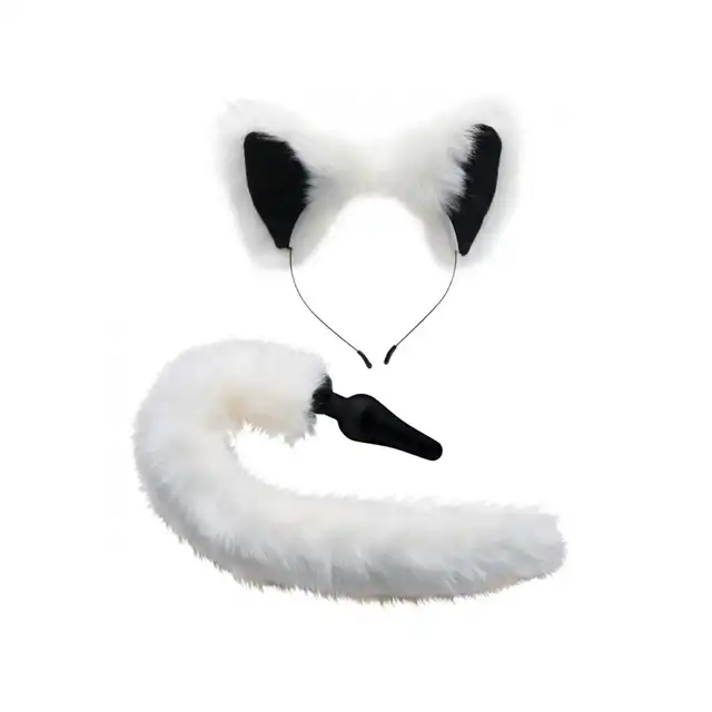 Tailz - White Fox Tail and Ears Set. Niesamowicie seksowny komplet lisicy wraz z korkiem analnym ogonem. 100% Silikon.