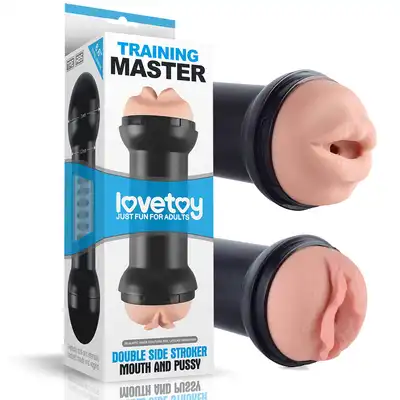 LoveToy - Double Side Stroker Pussy and Lips. Podwójny masturbator z cyberskóry. Twardy elegancki futerał. 