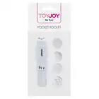 ToyJoy - Pocket Rocket White. Biały mini wibrator z 4 wymiennymi końcówkami stymulującymi! Mega sale!