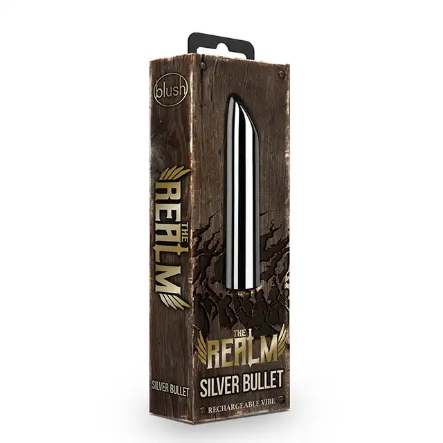 The Realm -  Silver Rechargeable Bullet. Mini wibrator 10 cm x 2 cm. Dyskretny i silny. 