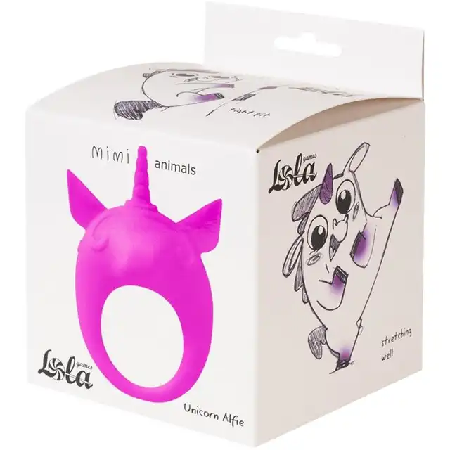 Lola - Mimi Animals Collection Unicorn Alfie Purple. Słodki wibrujący, elastyczny ring na penisa! Wysoka jakość, uroczy design. 