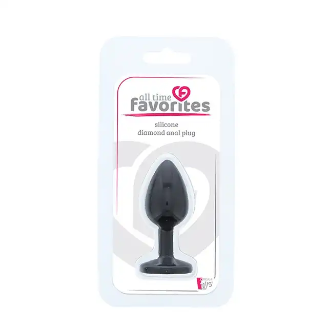 Dream Toys - Silicone Anal Plug with Diamond. Czarny silikonowy korek analny z fioletowym diamencikiem. Rozmiar S. 