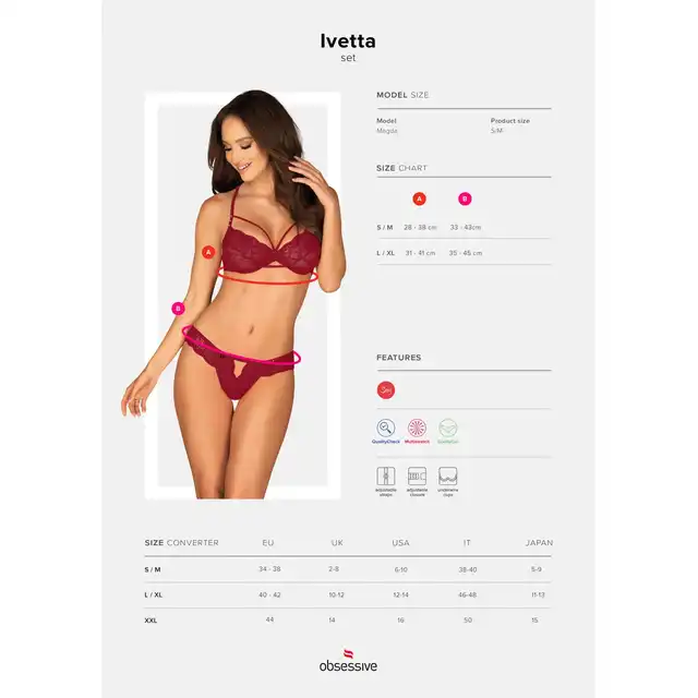 Obsessive - Ivetta komplet czerwony S/M