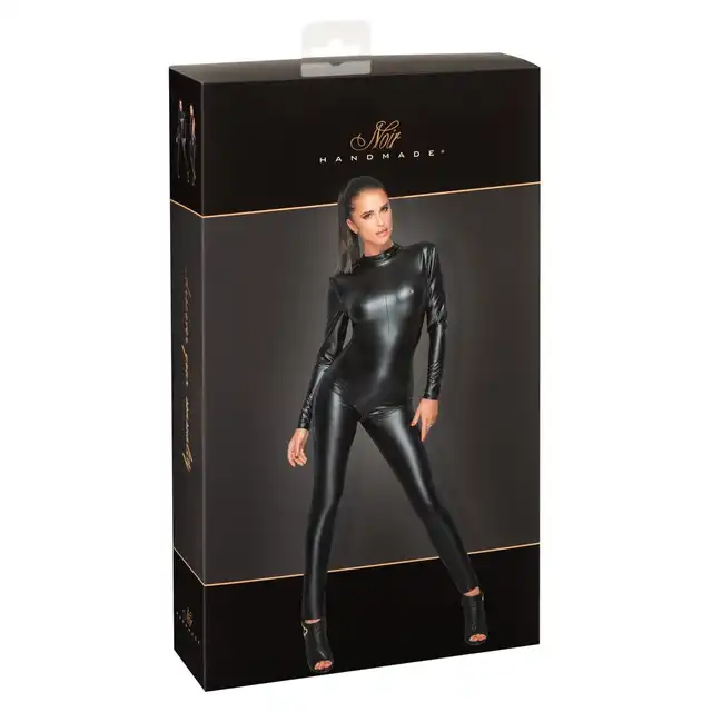 Noir Handmade - Jumpsuit. Czarny, ręcznie robiony kombinezon z długimi spodniami i rękawami oraz odkrytymi plecami. Rozmiar L. Mega Sale!