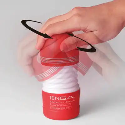 Tenga - Rolling Head Cup Medium. Nowoczesny masturbator, stymulacja dzięki systemowi zasysania powietrza. 