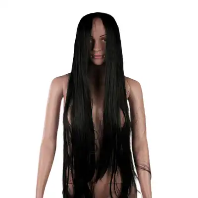 Wigs - Black Long  Wig. Długa czarna peruka bez grzywki ok. 100 cm