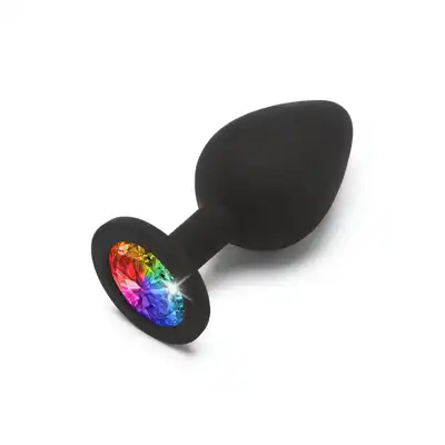 Anal Play by Toy Joy - Rainbow Booty Jewel Medium. Średniej wielkości silikonowy korek analny z mieniącym się diamencikiem. 3,5 cm x 8 cm.