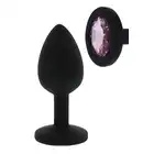 Dream Toys - Silicone Anal Plug with Diamond. Czarny silikonowy korek analny z fioletowym diamencikiem. Rozmiar S. 