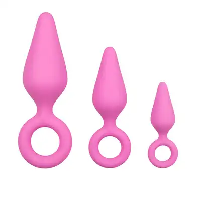 Easy Toys - Buttplugs With Pull Ring. Zestaw różowych wtyczek analnych. Idealne dla przyjemności i treningu!