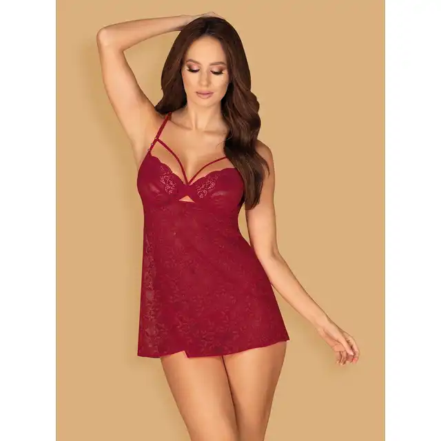 Obsessive - Ivetta komplet babydoll i stringi czerwona S/M